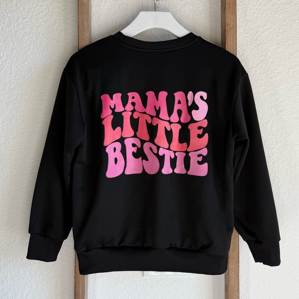 ETSY “Mamas Little Bestie” Black Crewneck Graphic Sweatshirt Girls sz: 8Y